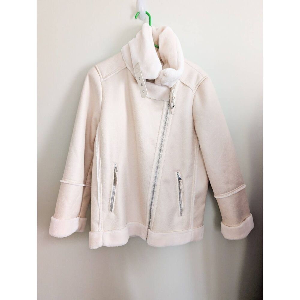 Vigoss Shearling Faux Leather Jacket Off White